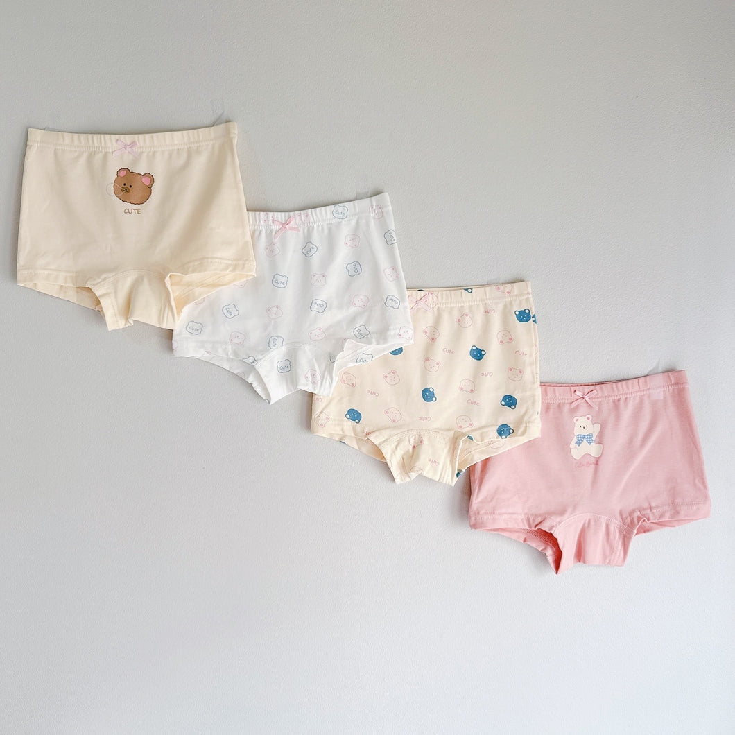 4-PACK Teddy Bear Girls' BOXER BRIEFS (2-11 yo)