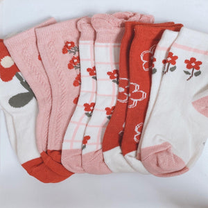 5-Pack Red Flower Socks (2-10 yo)