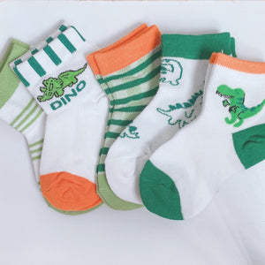 5-Pack Green Dino Socks (1-9 yo)